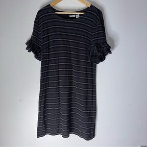 tabitha webb Ruffle Sleeve Black Grey Stripe Dress Boho Size Large